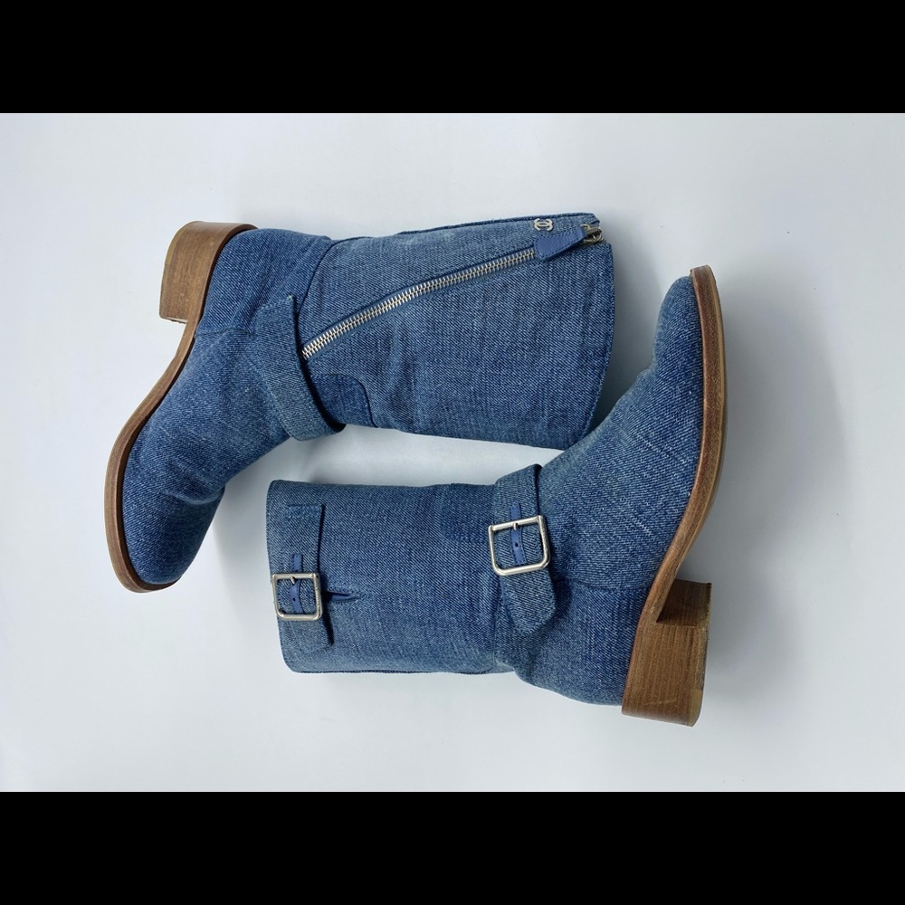 ✨お洒落✨CHANEL DENIM＆LEATHER BOOTS EU37 Chanel Boots Size 36 EU: Denim & Leather